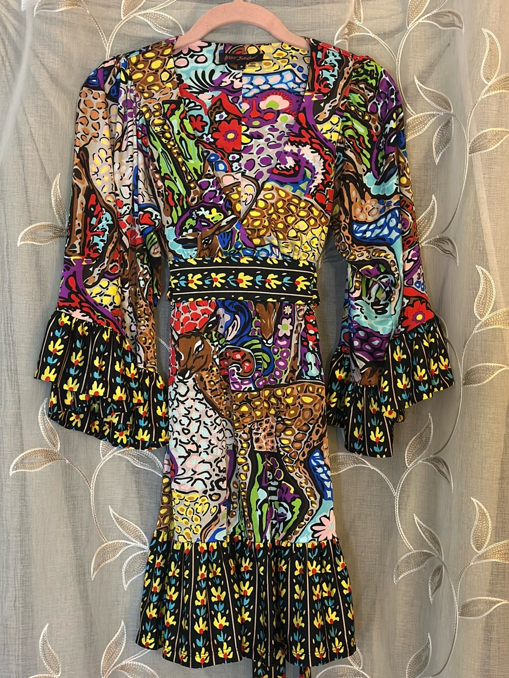 Vintage Betsey Johnson Bambi Animal Print Bell Sleeve Dress 0